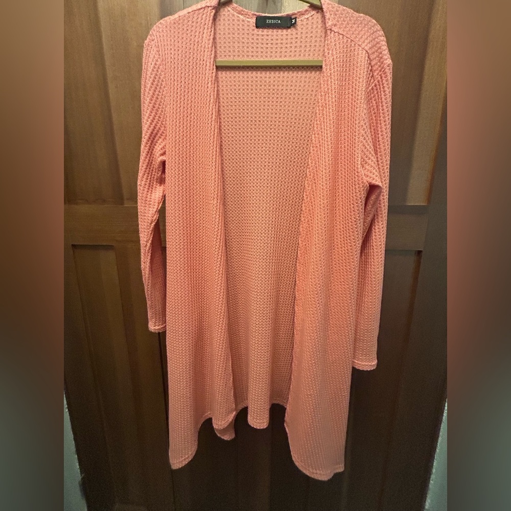 Coral Textured Open Cardigan medium